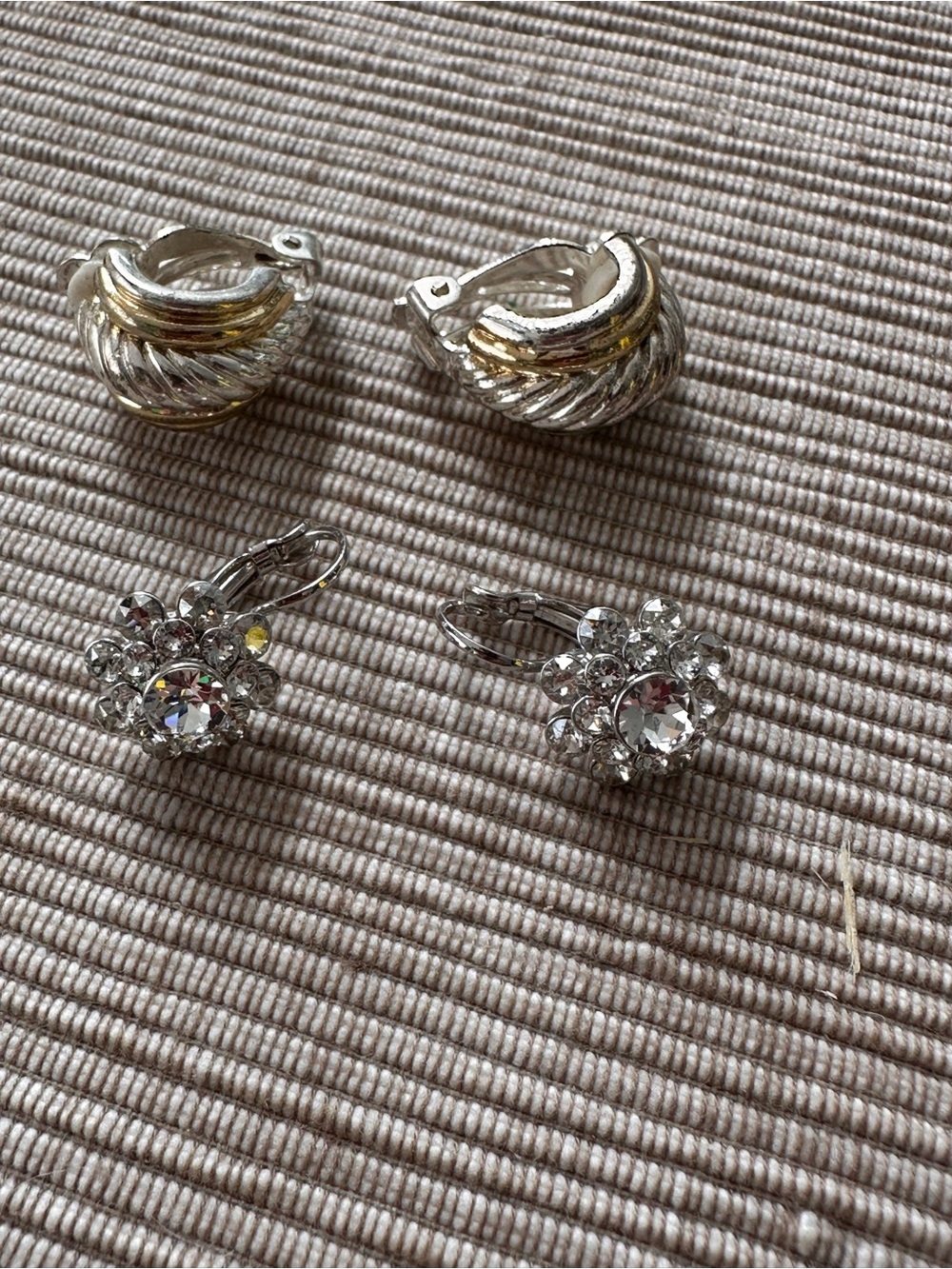 2 PSilver and Gold-Tone Hoop and Crystal Flower Drop Earring Set - Women Jewelry